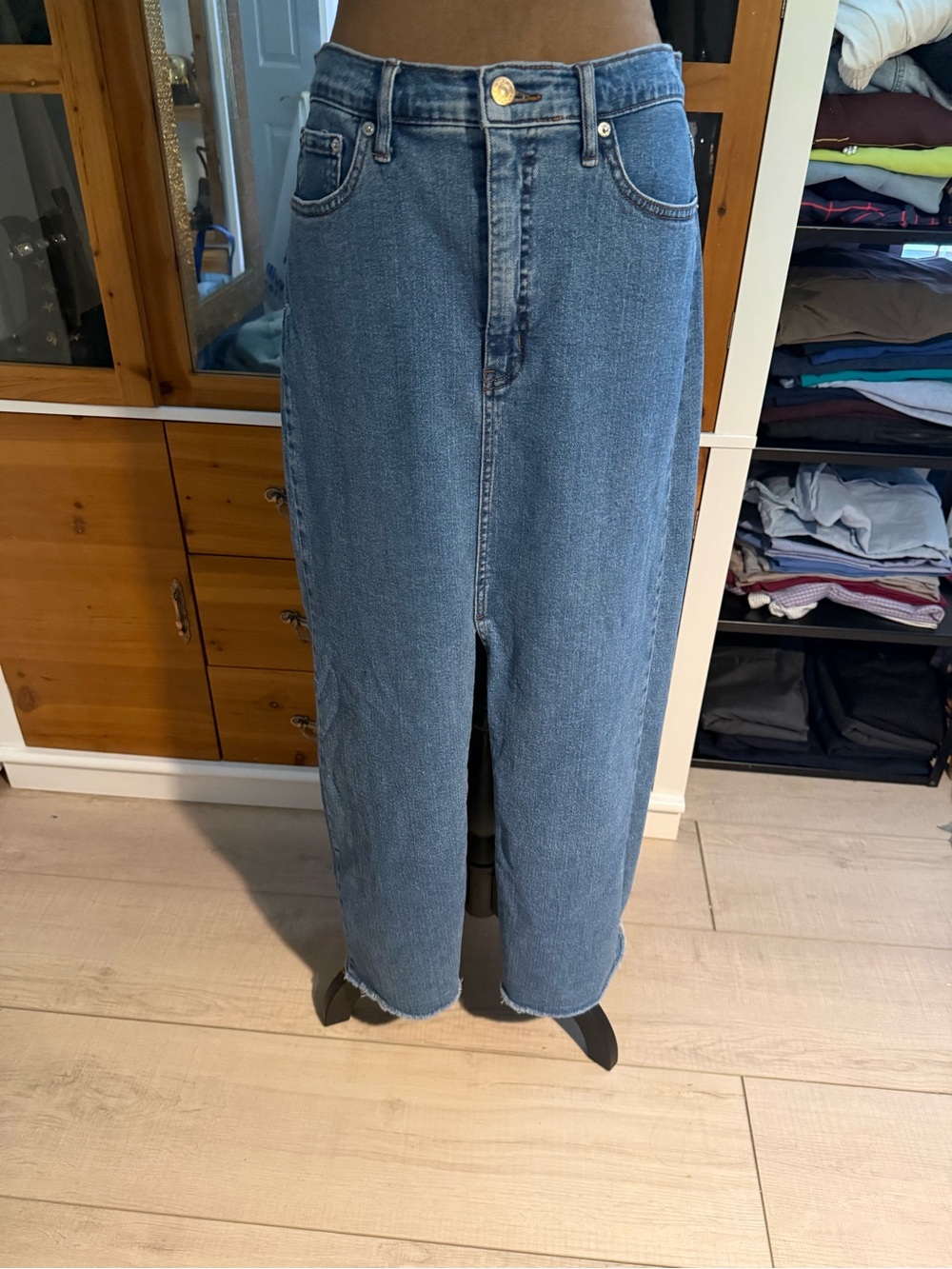 Sam Edelman Straight-Leg Denim Maxi Skirt in Blue Wash